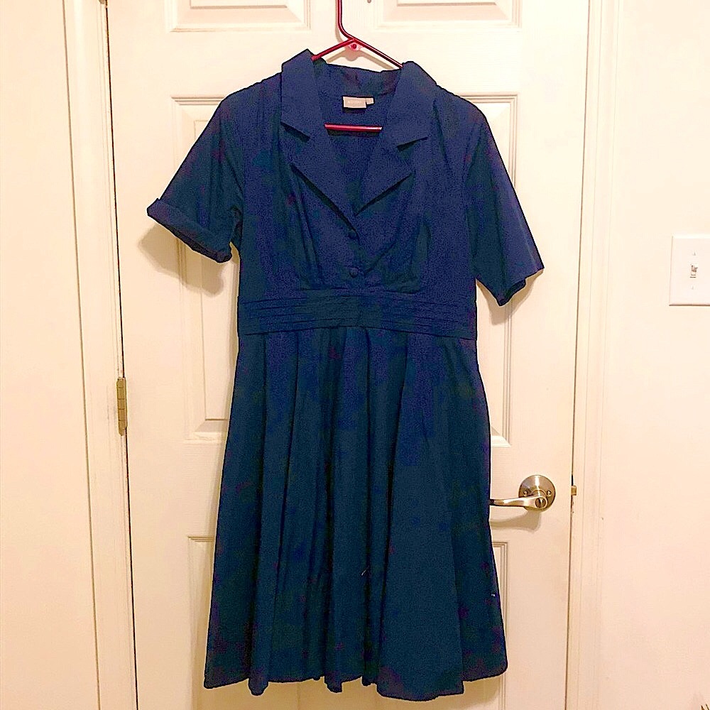eShakti Navy Retro Shirtwaist Shirtdress